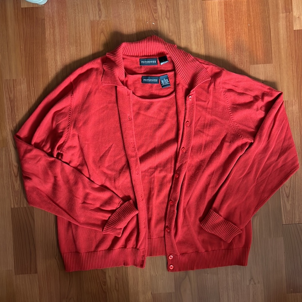 Coral Cardigan Set with Knit T-shirt